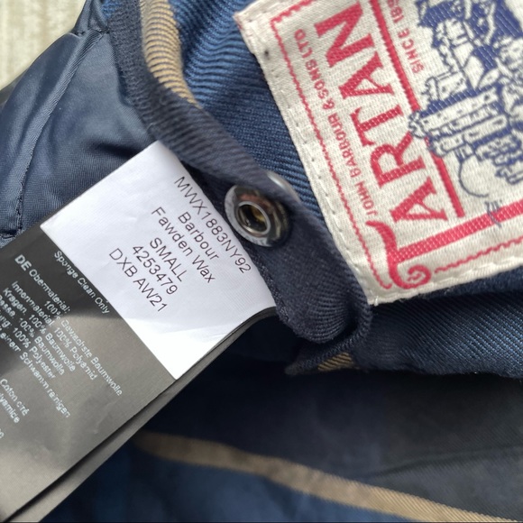 Barbour Fawden Men's Waxed Jacket in Dark Navy- size S #WAX82 - Picture 7 of 12